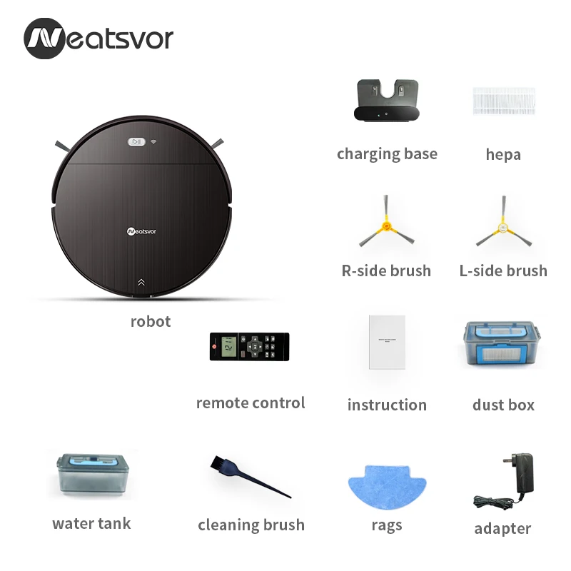 NEATSVOR V392 коричневый робот-пылесос для уборки и влажной уборки пола, приложение для управления картой навигации, планируемый Автоматический робот-зарядка 1800PA