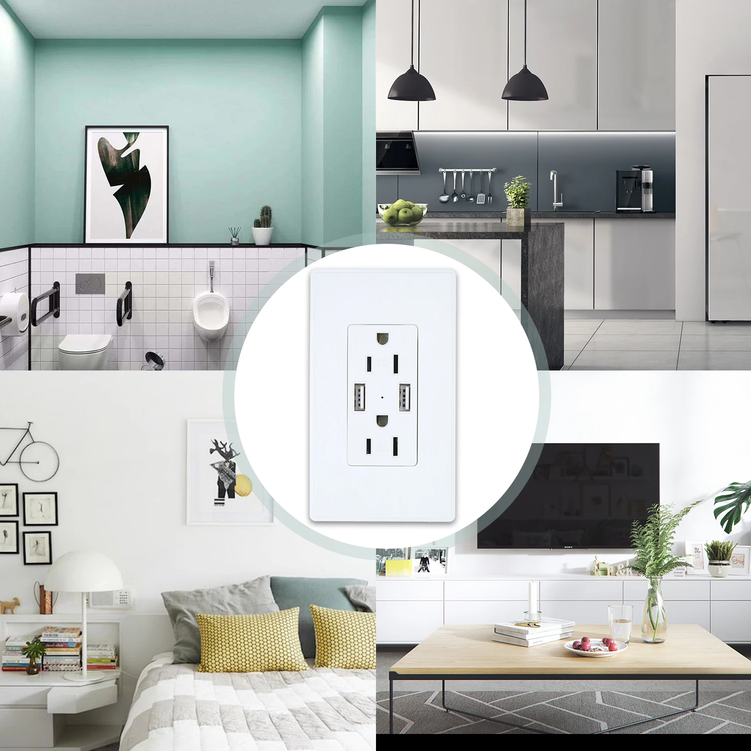 15A 3 Hole US Standard Wall Socket USB Outlet Charger with Dual Ports and for iPhone Samsung | Обустройство дома