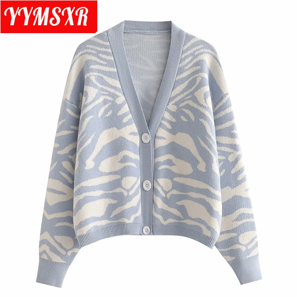 

Women's Sweater Knit Bottoming Shirt Autumn and Winter New Style European and American Style Leopard Print Cardigan Top Clothing