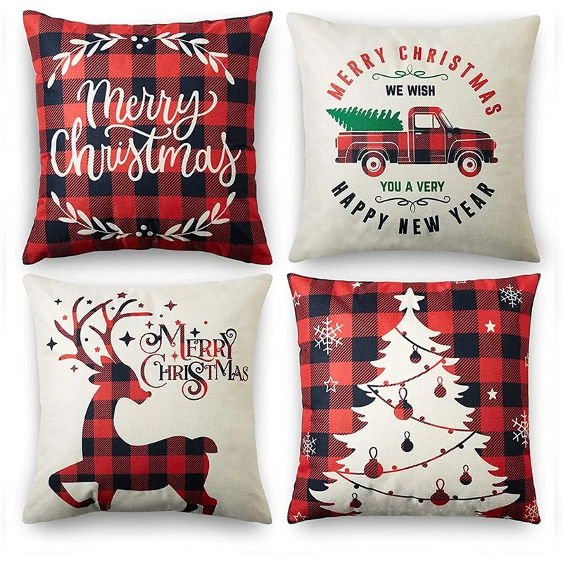 

Christmas Pillow Covers 18X18 Set of 4,Farmhouse Decor Xmas Decorations Pillows Case Cushion Case for Couch