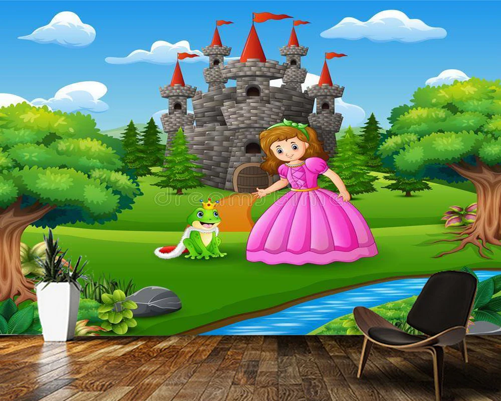 Custom wallpaper for children.Princess and the frog prince mural for living room bedroom wall waterproof PVC wallpaper