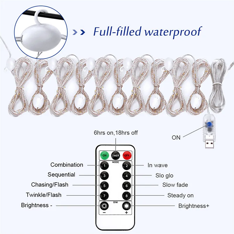 3M Curtain LED Fairy String Lights Garland USB Powered Remote Control Warm White Multicolor Christmas Party Home Decoration Lamp | Освещение