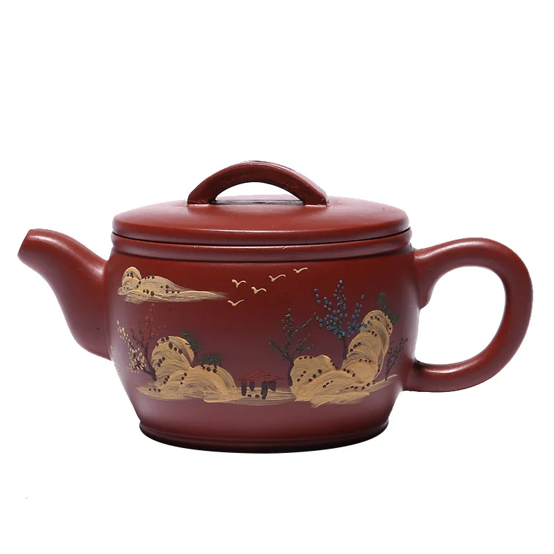 

Yixing purple clay pot famous handmade raw ore Dahongpao painted Han tile teapot gift lettering