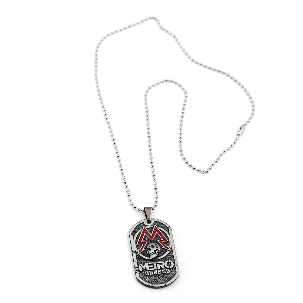 Bead chain Винтажное ожерелье Metro Exodus 2033, металлическая подвеска, череп, собачья бирка, мужское ожерелье с кожаными цепочками, очаровательное колье, ожерелье, ювелирные изделия для игр - Окраска металла: Bead chain