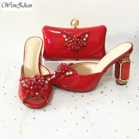 on sales luxurious glasses high heel shoes matching with elegant red handbags fashion style shoes and bags to match set 37 42