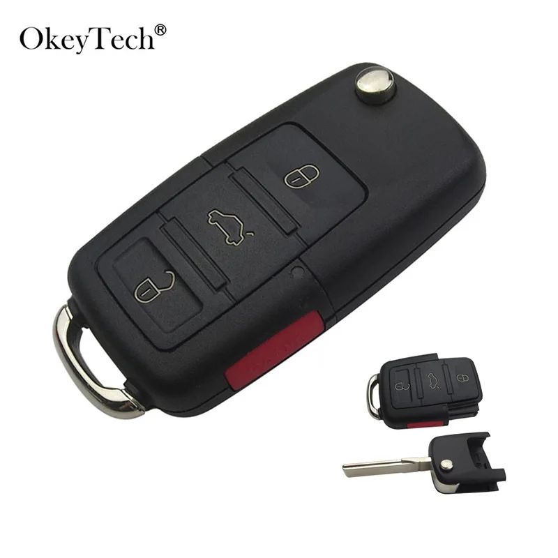 

OkeyTech 4 3+1 Panic Buttons Car KEY Remote Flip Key Shell Case fit For Volkswagen Vw Jetta Touareg Golf Passat B5 Folding Blade