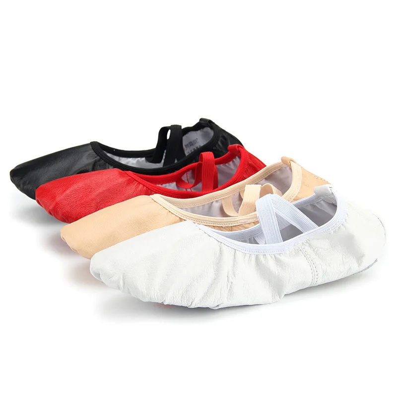 Genuine Leather Flat Slippers White Beige Red Black Salsa Ballet Shoes For Girls Children Woman Yoga Gym |