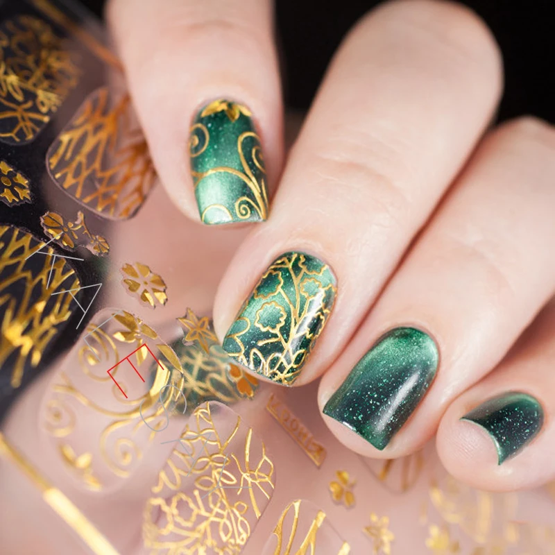 Новый дизайн маникюра украшение золотые 3D наклейки для ногтевого дизайна