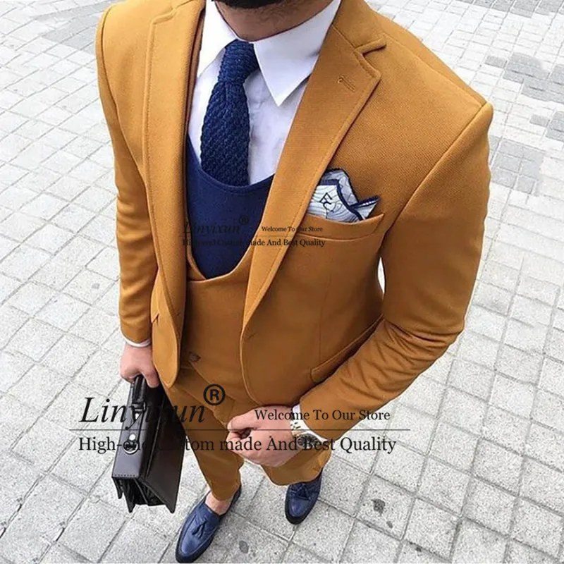 

2020 Fashion Mens Tweed Suits Three-pieces Slim Fit Formal Shawl Lapel Business Tuxedos Groomman( Blazer+Vest+Pants )