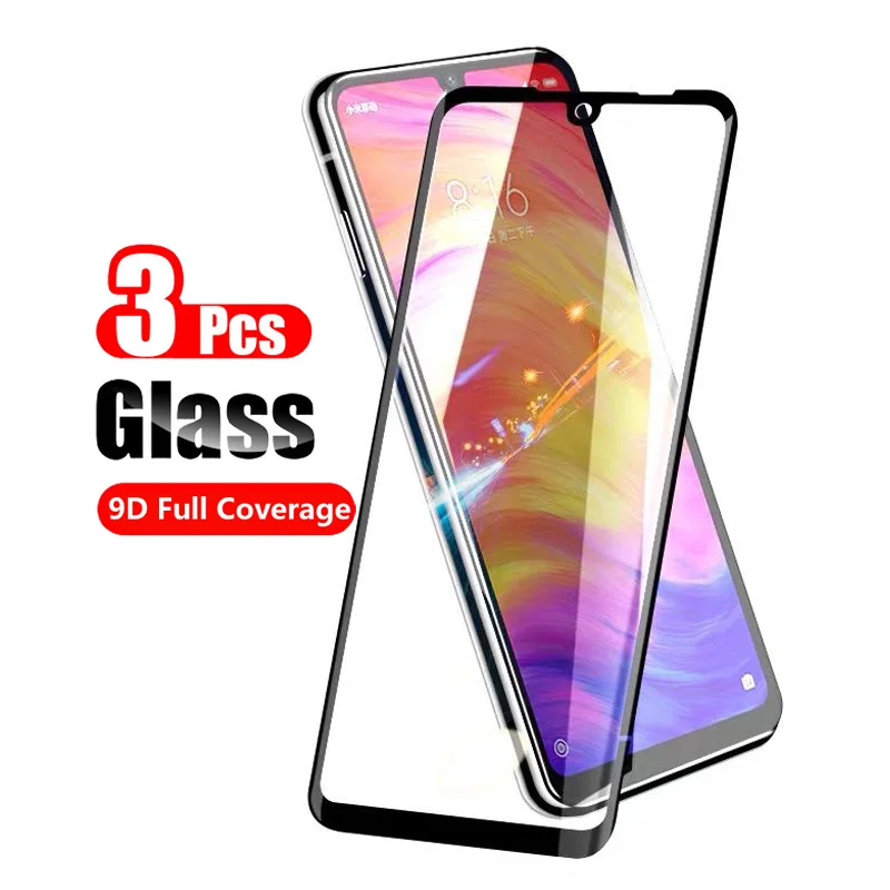 

3-Pack Full Tempered Glass For Xiaomi Redmi Note 7 Note7 Pro Screen Protector for Xiaomi Redmi Note 7 9D Protective Glass Black