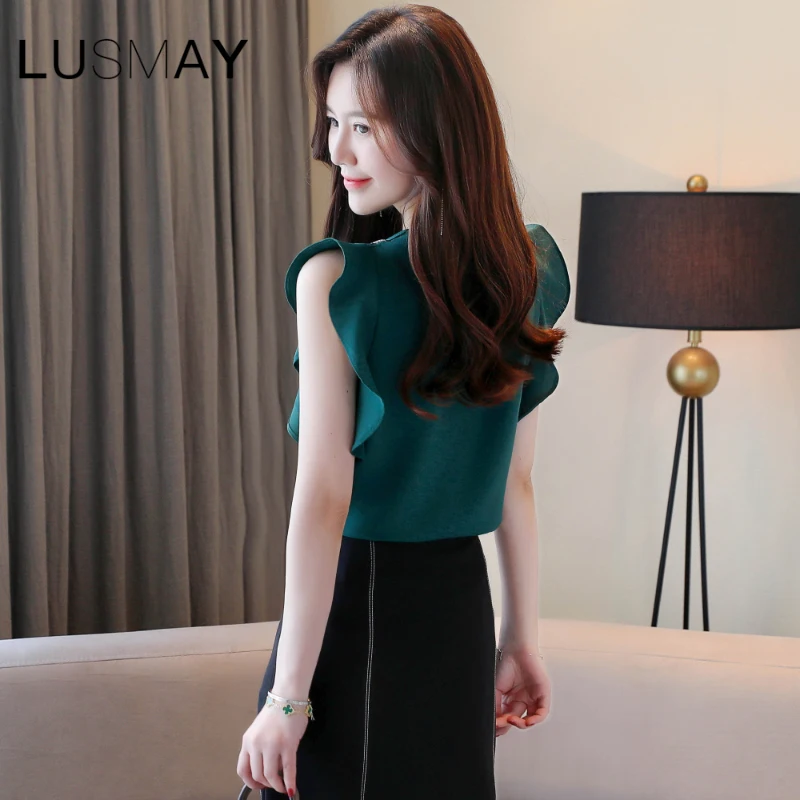 Женская модная офисная рубашка с оборками на рукавах Корейская летняя шифоновая