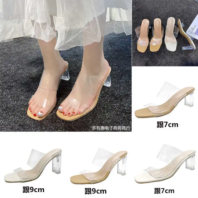 

2021 New High-Heeled Sandals For Women Wearing One Line Transparent Belt Crystal Sandals For Women
