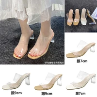 2021 new high heeled sandals for women wearing one line transparent belt crystal sandals for women