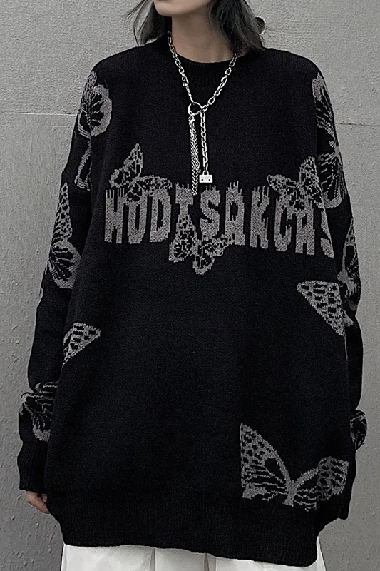 

Sweater women's autumn and winter new Korean version of ins lazy wind knitwear shirt top loose black coat tide