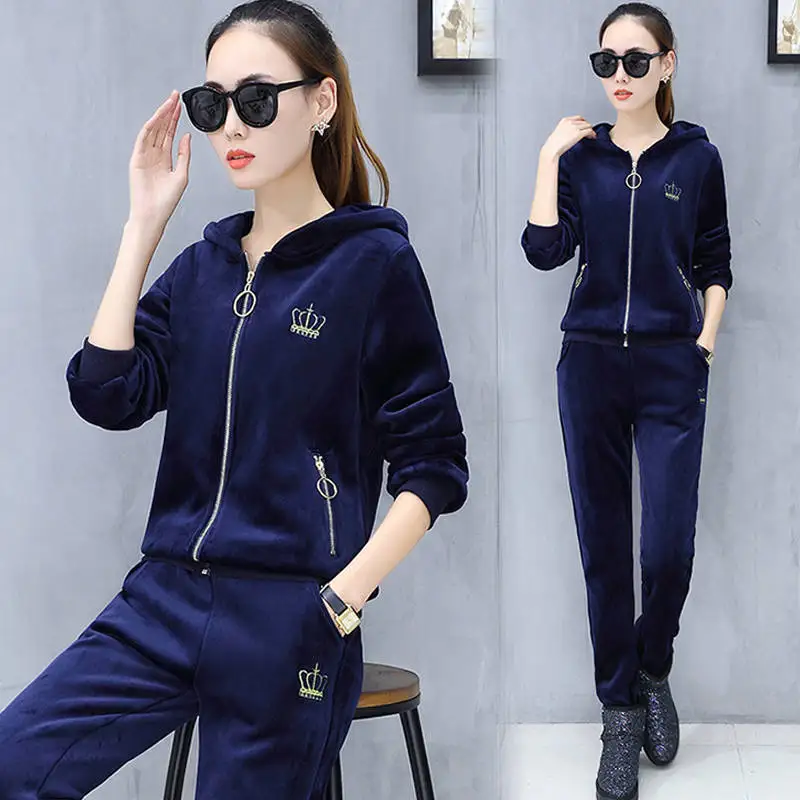 

Womens Cotton Fleece Jogging Sweat Suits Plain Fleece Tracksuit Sport Solid Color Track Suit For Women