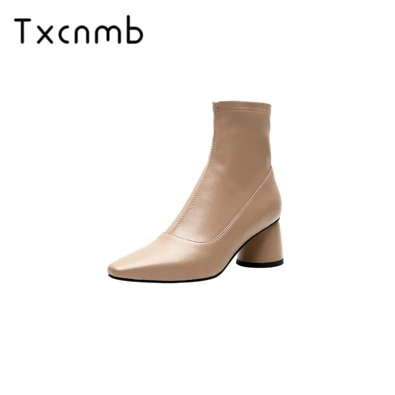 Осенние ботинки TXCNMB женские ботильоны Высококачественные эластичные с острым