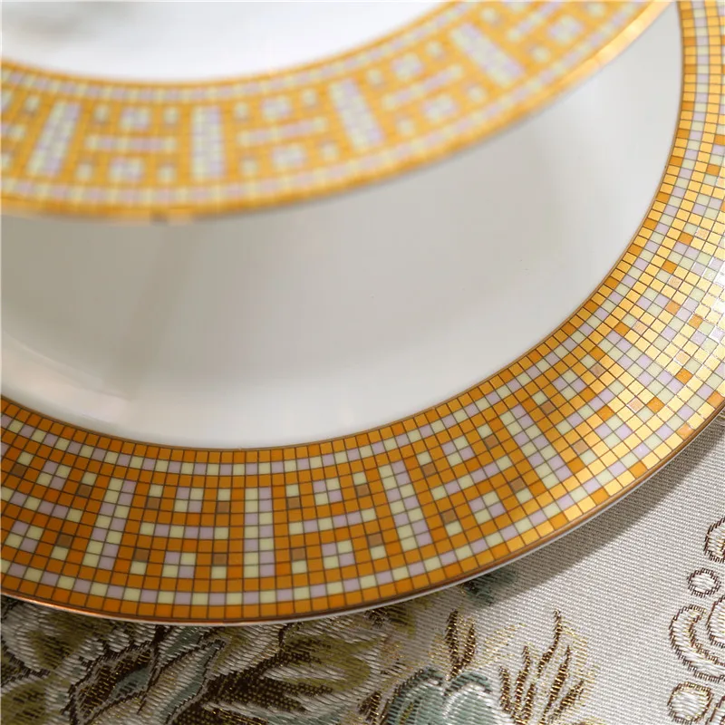 Gold Ceramic Dish Round Tableware Dinner Dishes Sets Food Cake Double Fruit Plates | Дом и сад