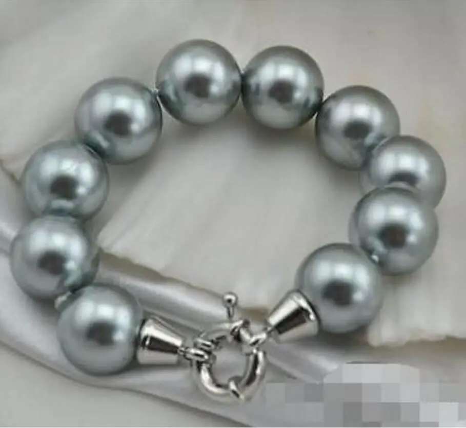 

new hot 8"16mm round gray shell pearl bracelet