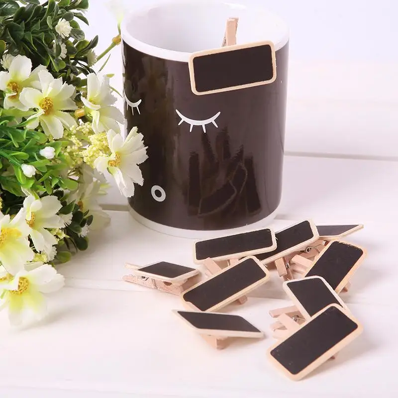 

20pcs Mini Wooden Note Blackboard Clamps Retangle Chalkboard Message Patio Clip For Garden Tag Blackboard Board X9I6