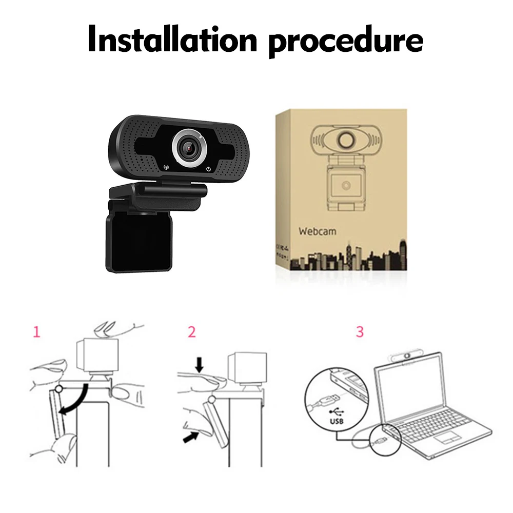 

1080P Webcam Full HD USB Mini Computer Camera Built-in Microphone Flexible Rotatable for Mac Laptop