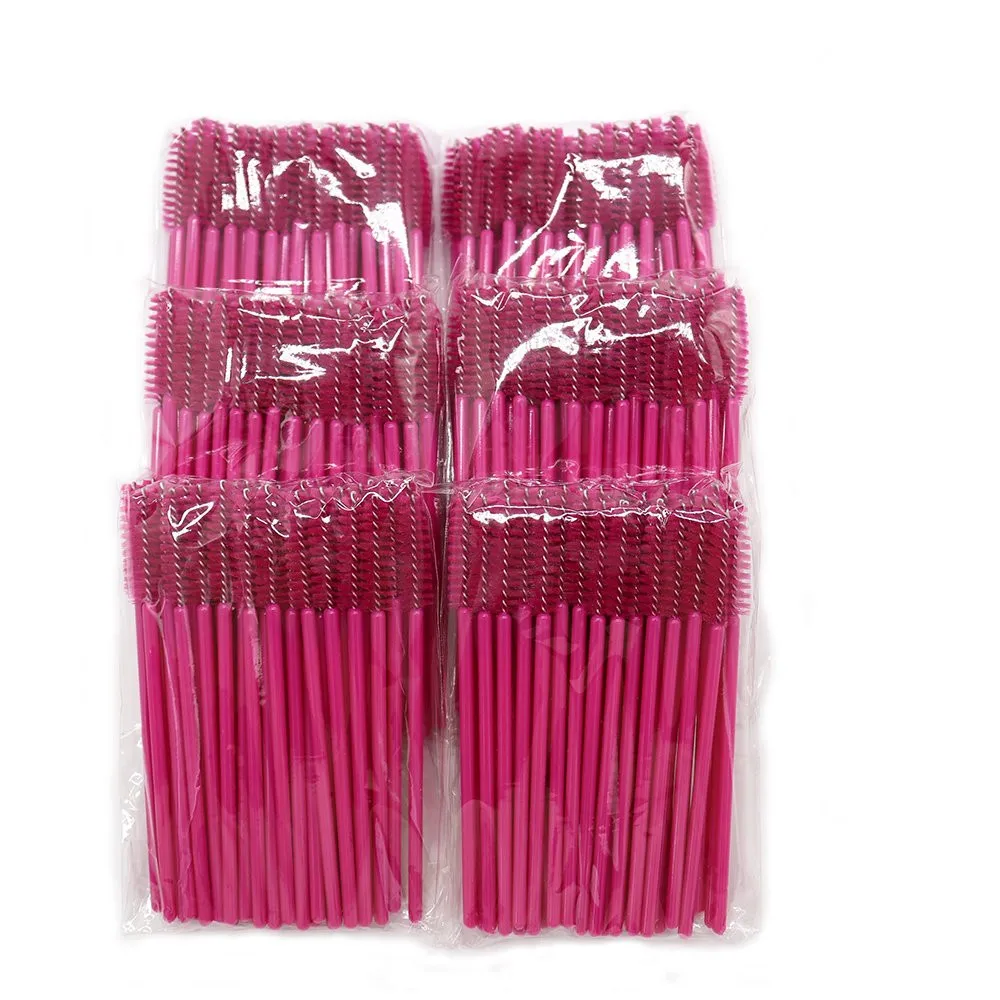

500pcs/lot Disposable Nylon Mascara Wands Applicator Rose Red Handle Brushes Lashes Makeup Brushes Eyelash Extension Tools