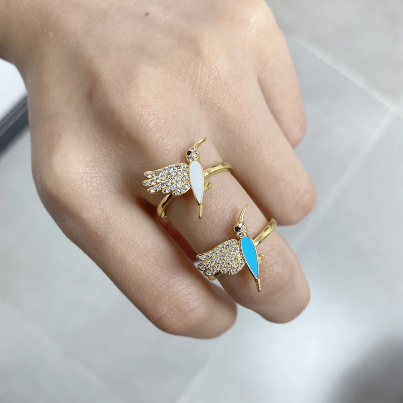 

Парные кольца новейшего дизайна с синей и белой эмалью, 5 шт./партия, регулируемые кольца с симпатичной птицей
