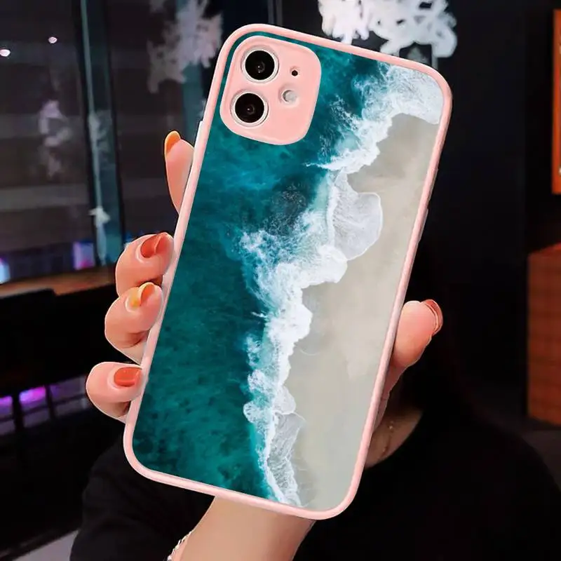 

sea wave Phone Cases Matte transparent For Pink iPhone 12 Mini 11 Pro XR XS Max 7 8 Plus X Back Cover