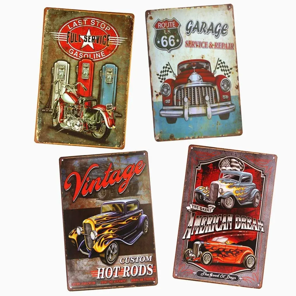 

Yunuo 4 Pcs Garage Vintage Full Service Rustic Home Decor Signs Vintage Metal Tin Signs (E)