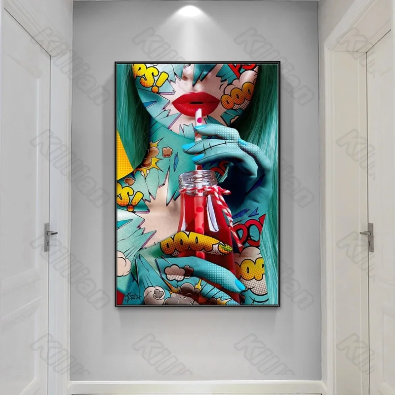 

Abstract Style Murals Graffiti Girl with Drink Frameles Poster Home Residential Bedroom Decoration Living Room Canvas Painting