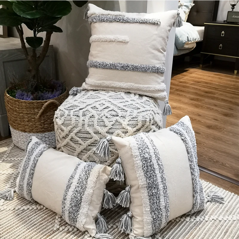 

Moroccan Style Cushion Cover Tuft Tassels Handmade Neutral Decoration Pillow Cover 45x45cm/30x50cm Home Decorative Pillow Case