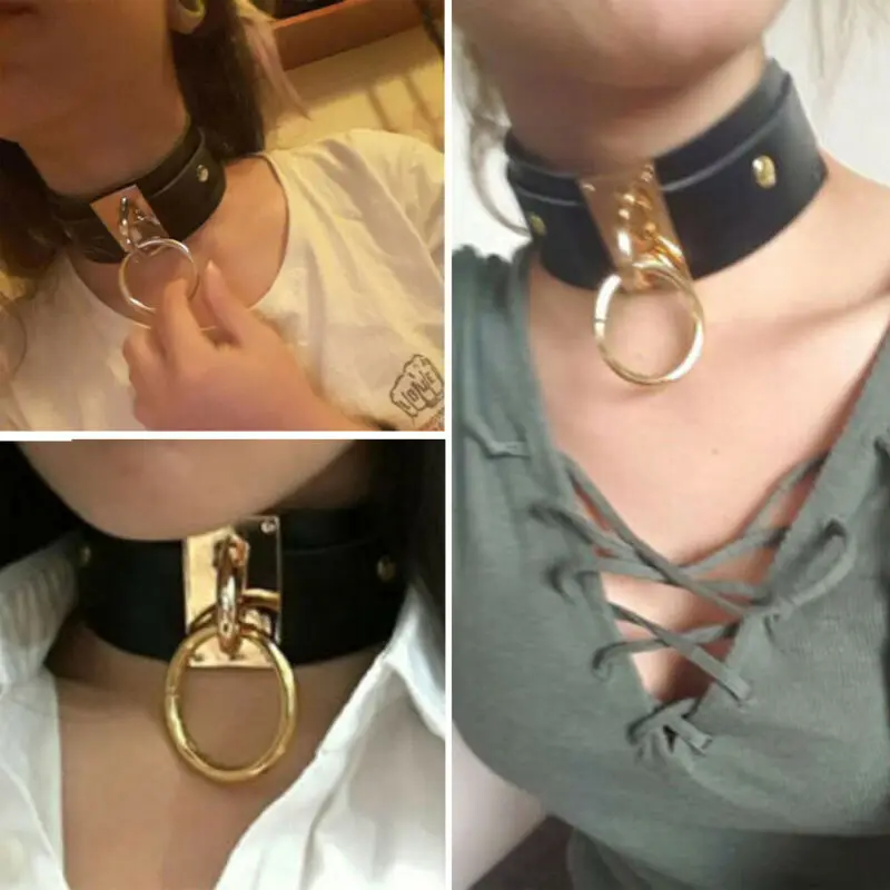 New Fashion Punk Gothic Wide PU Leather O Ring Collar Choker Necklace Women |
