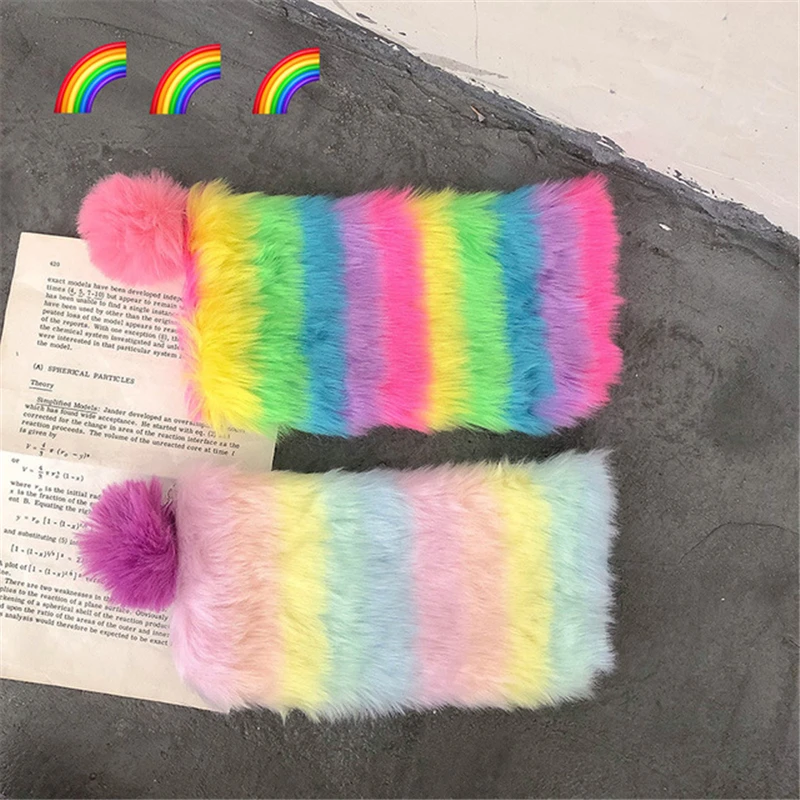 Креативный милый плюшевый Радужный мягкий чехол для карандашей Ins студенческий