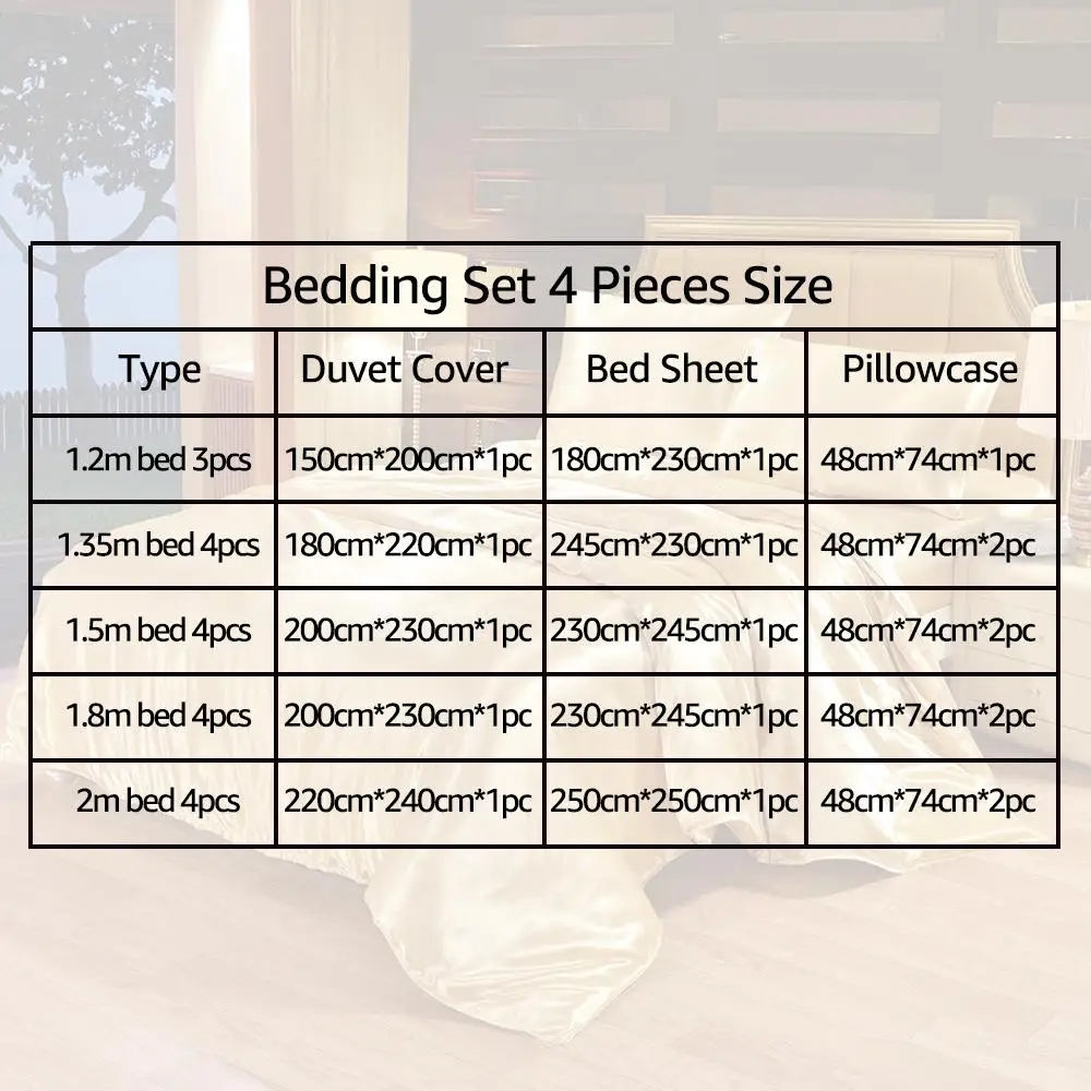 

4pcs Luxury Silk Comforter Bedding Set Satin Queen King Size Bed Set Quilt Duvet Cover Linens with Pillowcases and Bed Sheet