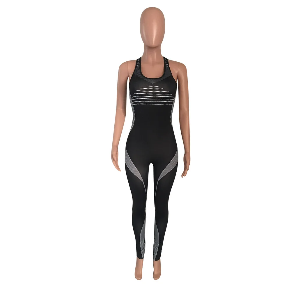 

Striped Patchwork Rompers Womens Jumpsuit Casual Low Neck Sleeveless Sportswear Bodysuit Casual Open Back One Piece Slim Overall
