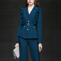 women suits two pieces set formal long sleeve slim blazer and cropped trousers office ladies fashion business suit autumn 2021