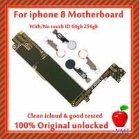 100 original for iphone 8 motherboard 64gb 256gb withno touch id factory unlocked free icloudios system logic board good wor