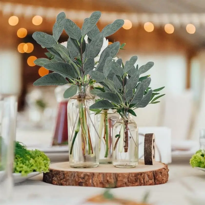 

15 Pcs Artificial Eucalyptus Leaves Stems Fake Plant Stems Home Decor For Wedding Outdoor Decor Bride Bouquet DIY Garland