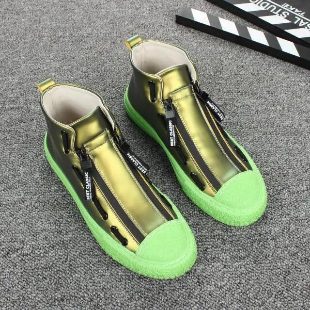 

Nice Autumn New Street Cool Men Youth Special Dazzling Color Zippers Leather Casual Shoes Man Trend Shoes Man Loafers