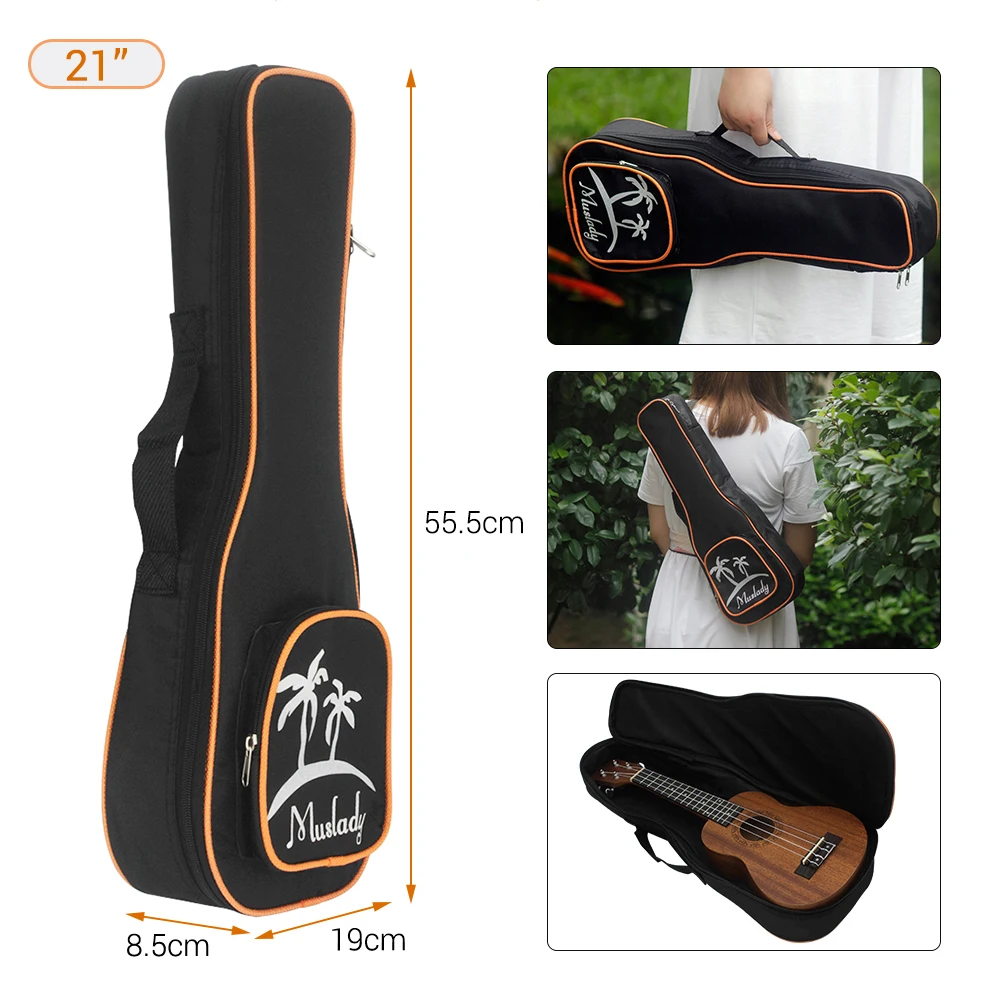 

Muslady 21 Inch Soprano Ukulele Ukelele Mahogany Wood with Carry Bag Uke Strap Strings Clip-on Tuner Cleaning Cloth Finger