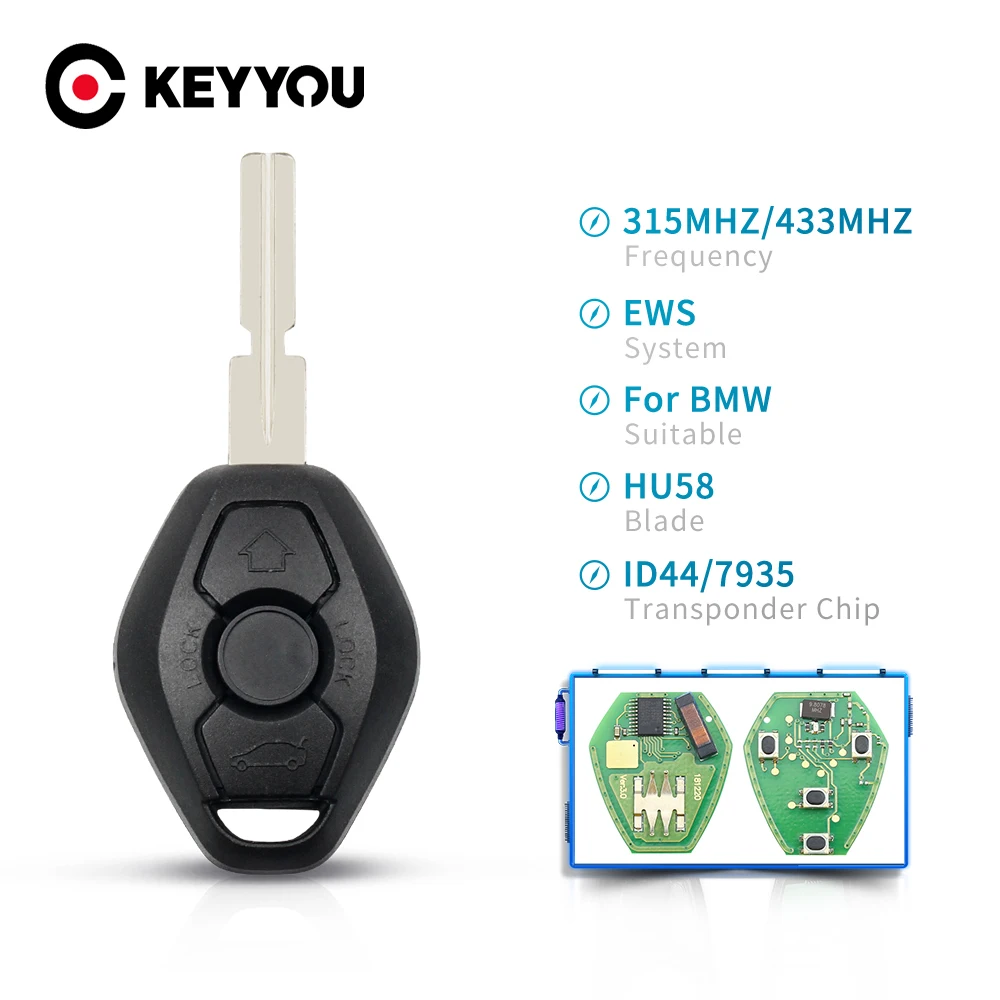 KEYYOU Replacement Remote Control Key 3 Buttons EWS System 315/433MHZ ID44 Chip HU58 For BMW 5 7 Series E38 E39 E46 | Автомобили и