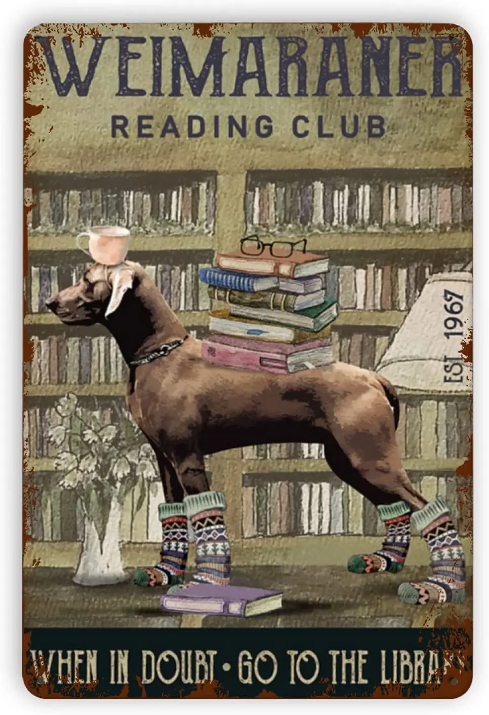 

Baby Kleidung Weant Metal Vintage Tin Signs Weimaraner Reading Club Funny Wall Decor metal sign