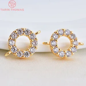 (1851)4 шт. латунь с покрытием 24-каратным золотом и цирконом, Круглый Циркон с 2 отверстиями, соединительные подвески, ювелирные аксессуары