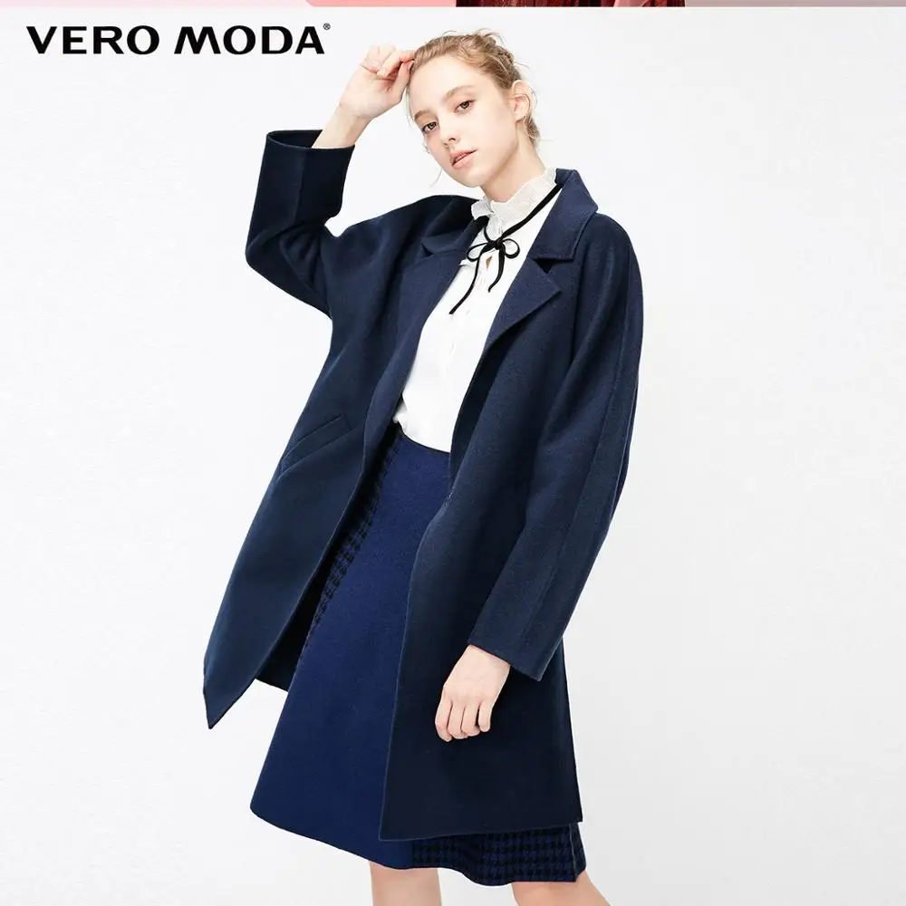 Vero Moda Женское шерстяное пальто средней длины со скрытыми пуговицами с отворотом на плече | 318427511 - Цвет: Navy