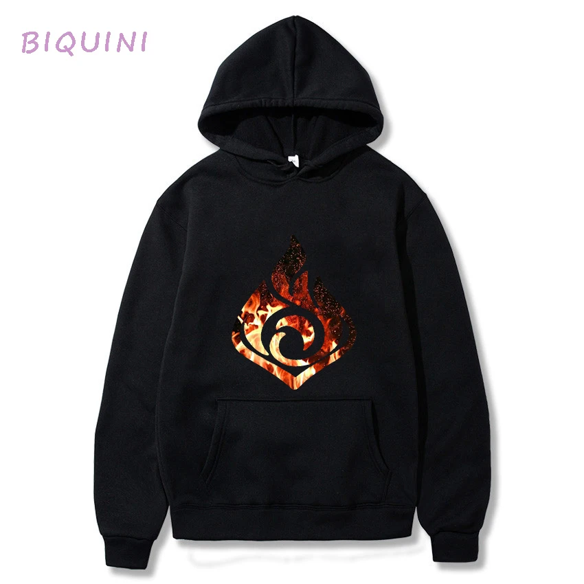 

Популярный Уличный модный свитер Genshin Impact на весну и осень, с капюшоном и принтом для мужчин и женщин, черного цвета