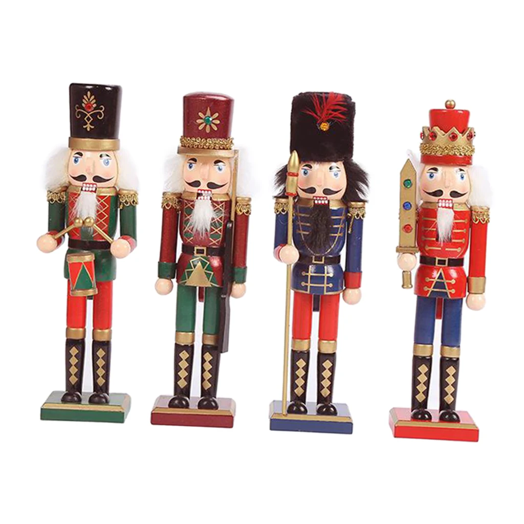 

4Pcs Christmas Nutcrackers Ornaments 12 Inch Handmade Wooden Nutcrackers
