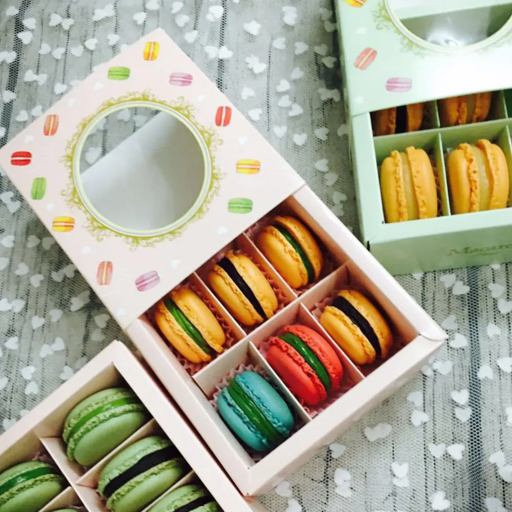 

10pcs Macaron Storage Case Baking Box 6-Grids Macaron Box Small Cookie Cake Dessert Party Gift Containers with Clear Window Ligh