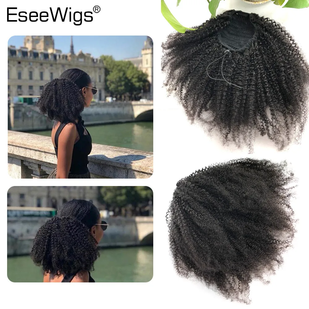 Eseewigs 4B 4C Afro Kinky завитые человеческих волос хвостик для чернокожих женщин