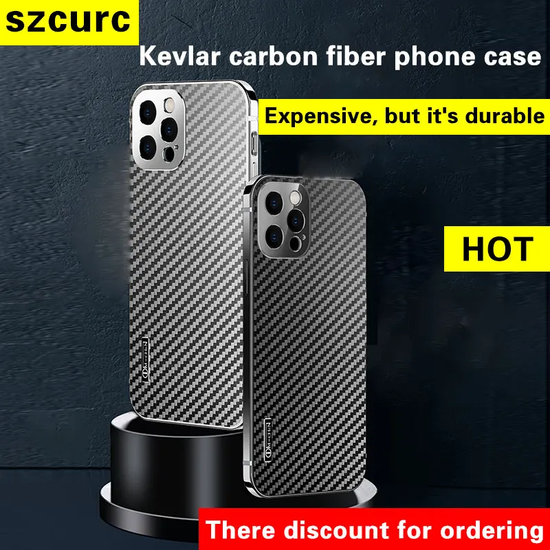 Funda de fibra de carbono Kevlar para tel&eacute;fono iPhone, carcasa ultra delgada de lujo de alta sensibilidad, antica&iacute;da, 12 mate, para modelos 13 Pro Max-1