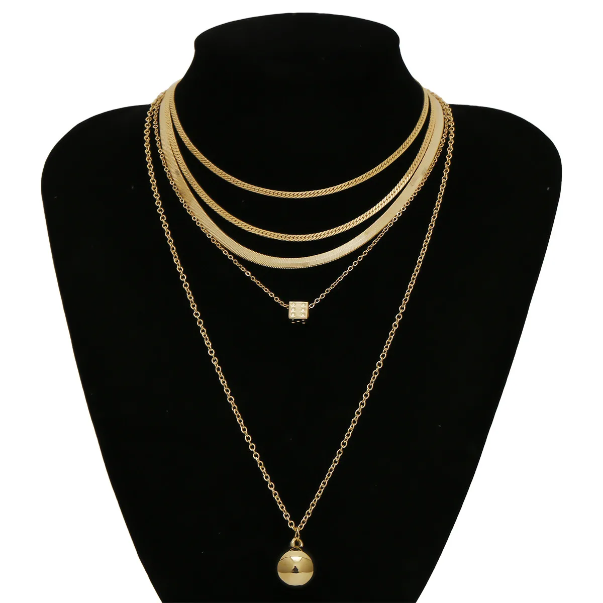 

Punk Layered Chocker Necklace Long Cuban Link Chain Gothic Bead Square Pendant Necklace for Women Gold Color Charm Jewelry