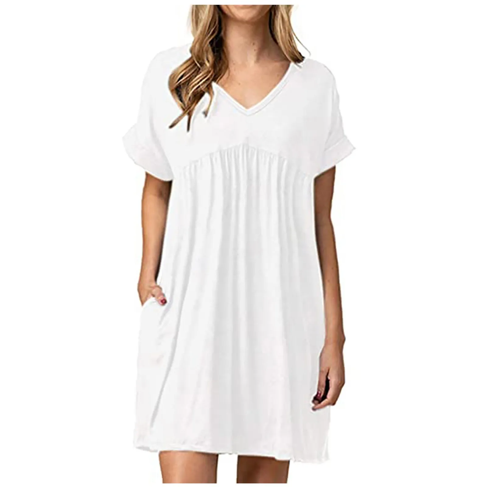 

Women's Summer Fashion Casual Solid Color V-Neck Sexy Short-Sleeved Dress 2021 robe femme Casual Dresses